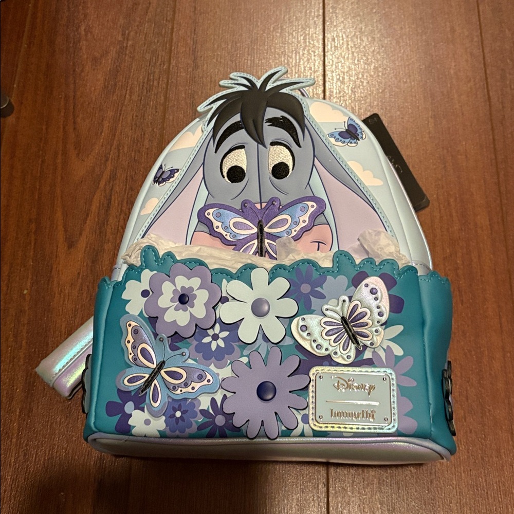 Disney Loungefly Eeyore Floral Mini Backpack Blue Green